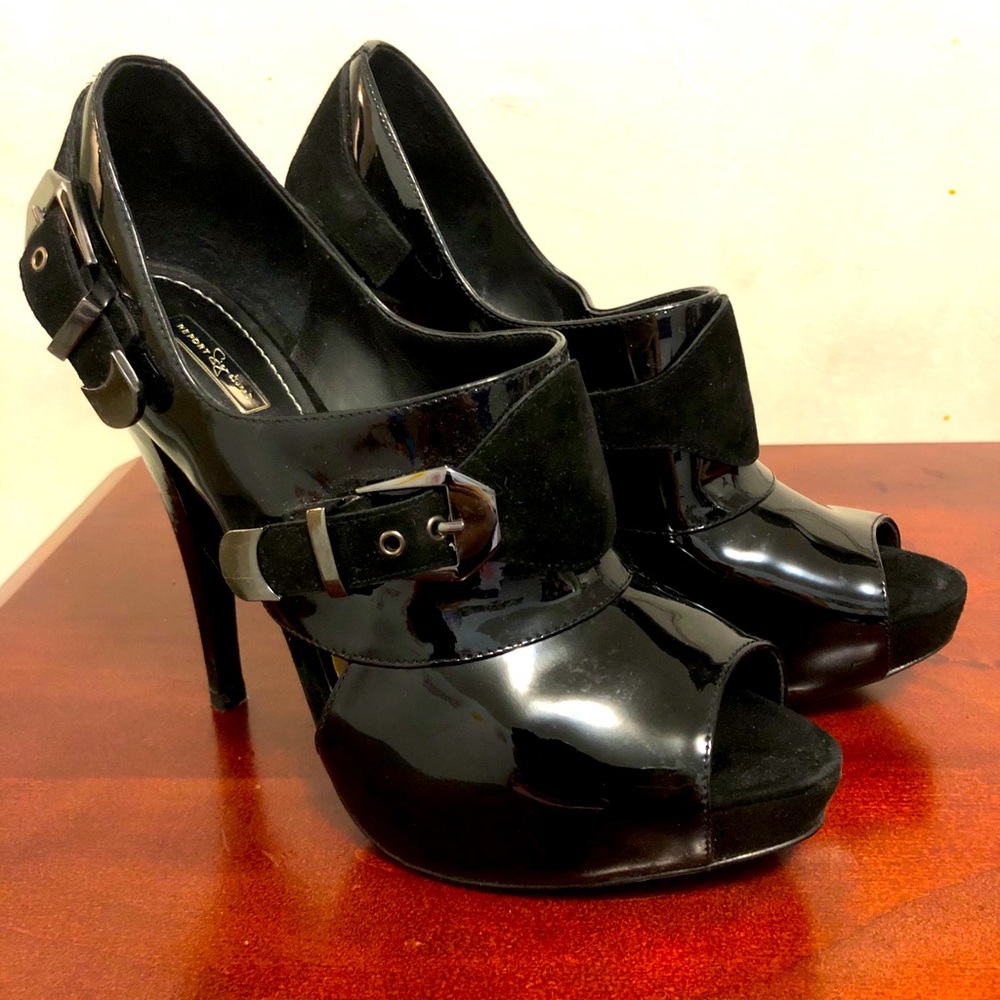 Report signature high heel booties with buckles